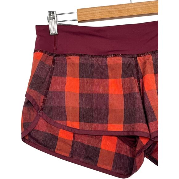 Lululemon Run Speed Short Womens 8 Red Burgundy Buffalo Plaid Active Athletic - Picture 7 of 13